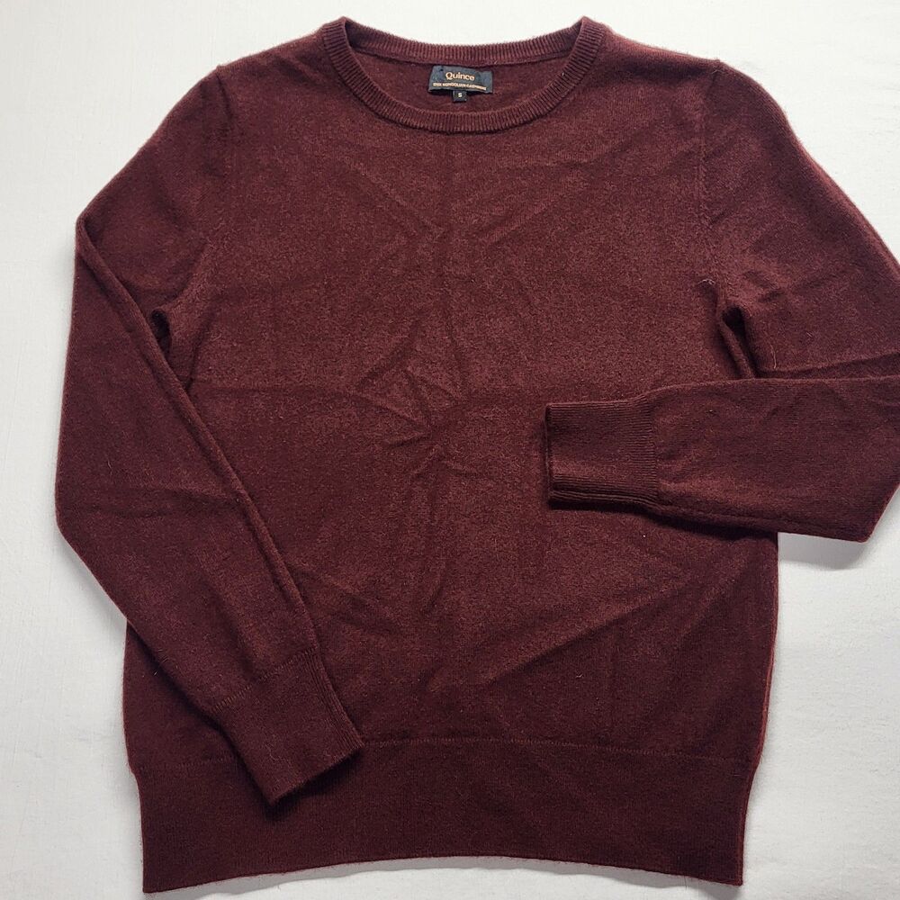 Quince Mongolian Shrunken Cashmere Burgundy Sweatshirt Crewneck Sweater Small